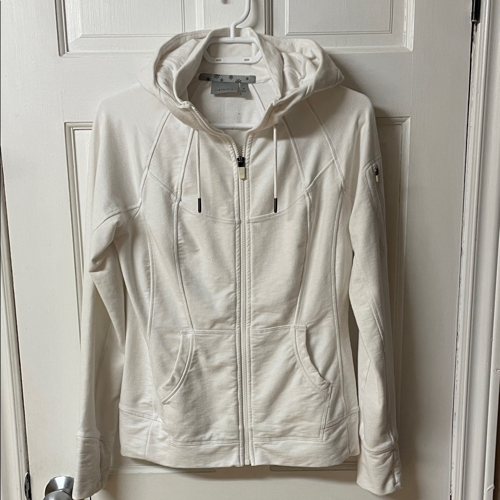 Athleta white full zip athletic golf tennis casual hoodie women’s size medium